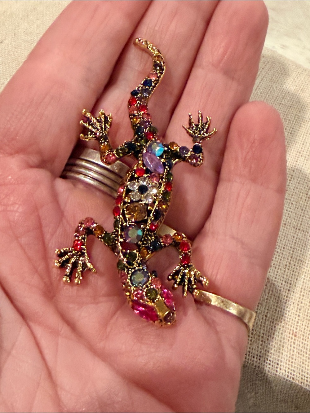 Multicolor Crystal Lizard Gecko Brooch Pin - Picture 2 of 6